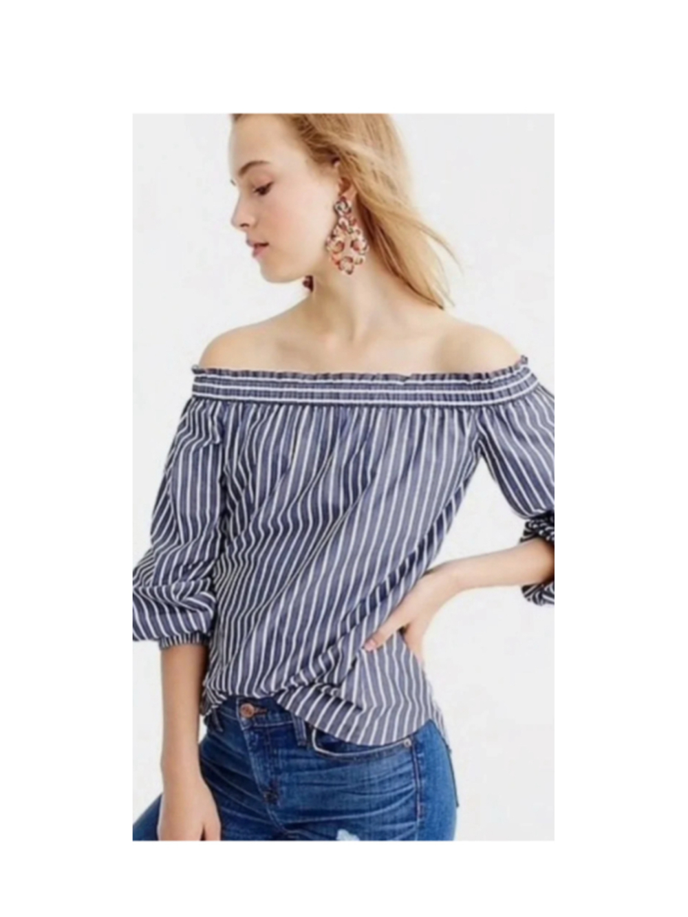 J.Crew Off-the-Shoulder 100% Cotton Striped Top